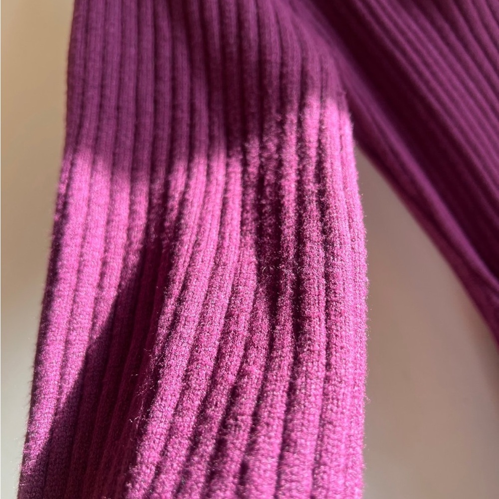 Lulu's One-Shoulder Knit Dress in Burgundy, Beige, and Light Blue - Picture 6 of 16
